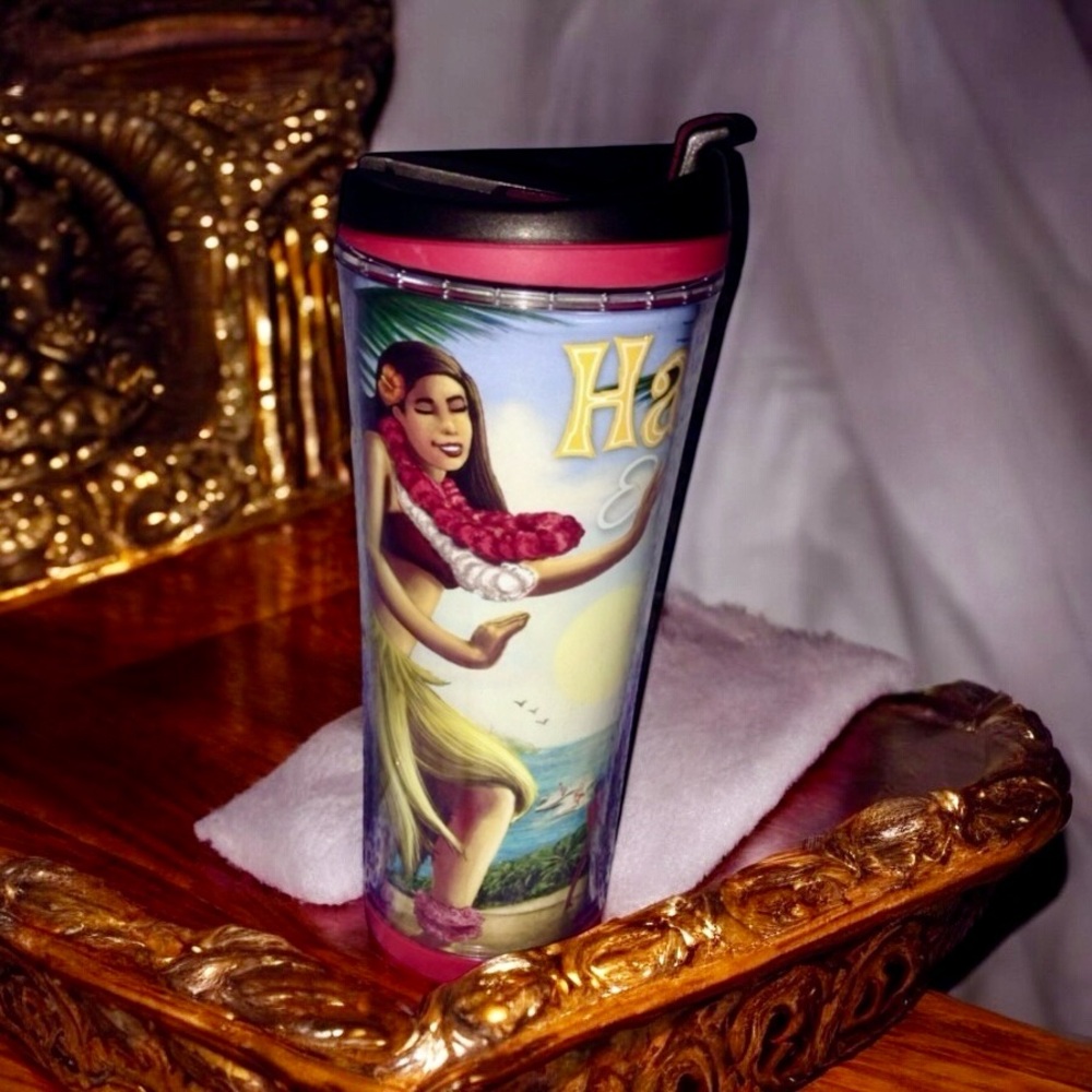 Starbucks Coffee Hawaii Hula Girl Tumbler 2008 16oz E Komo Mai Mug Cup Vtg NWT